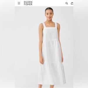 Eileen Fisher White Square-Neck Sleeveless Midi Tiered Dress
